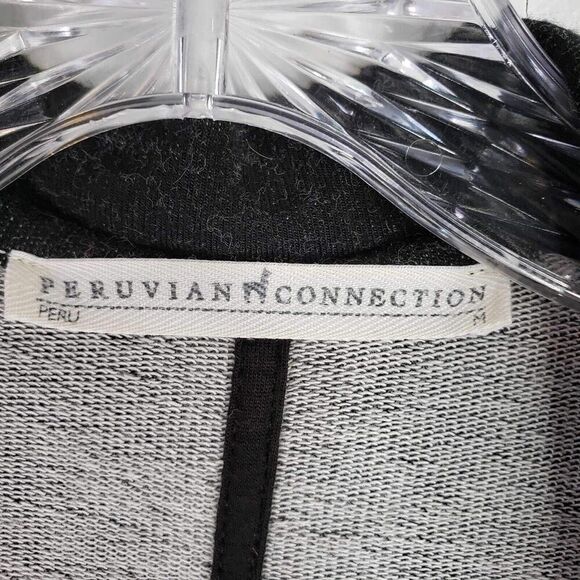 Peruvian Connection Cardigan Terry On Womens Size Medium M Gray Black Open Front - Picture 5 of 7